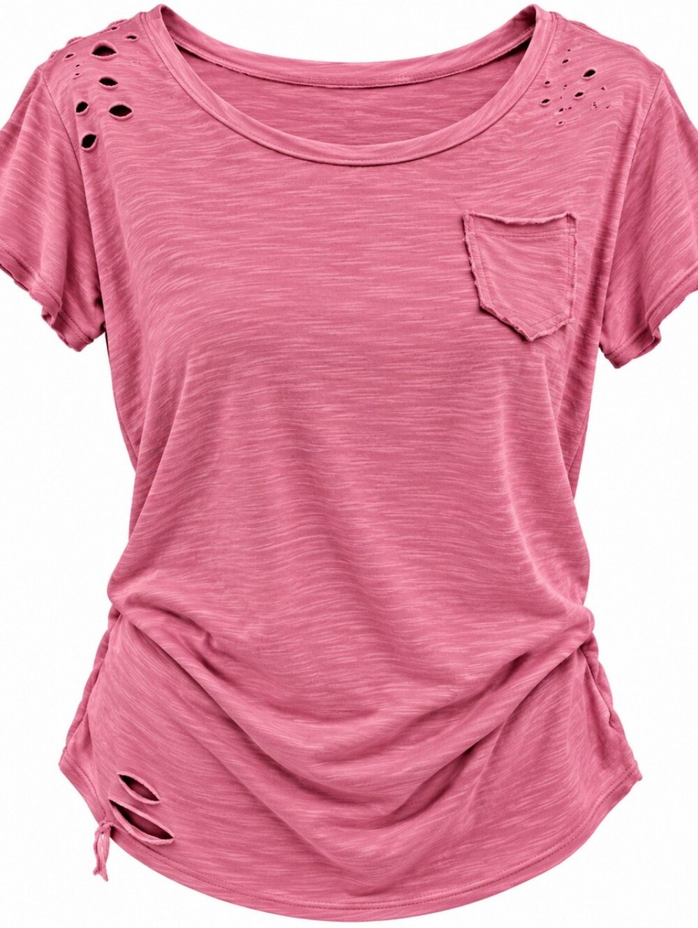 #1943 A Rare Bird Ripped Tattered Tee (Dark Pink)